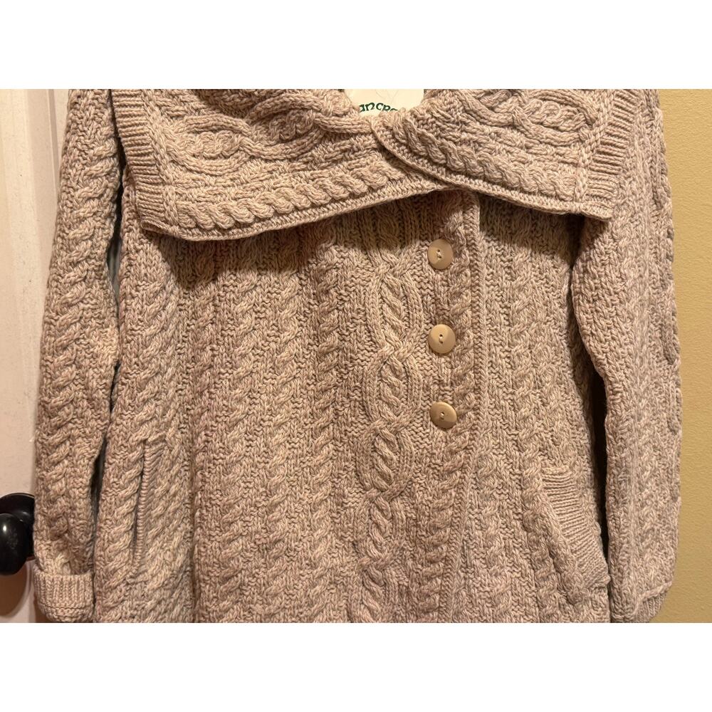 Aran Crafts Ireland Merino Wool Cable Knit Sweater Coat Cardigan Women Cream M - Picture 4 of 13